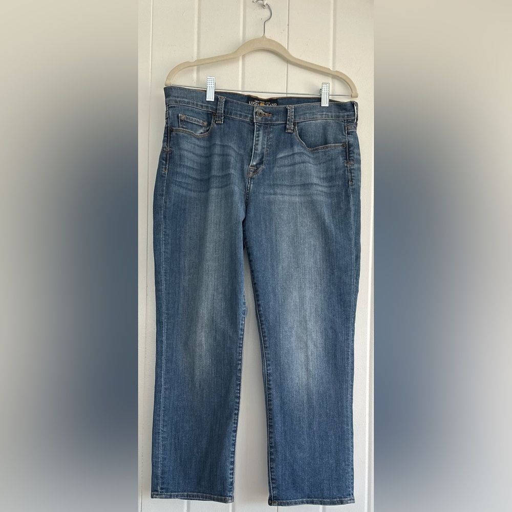 Lucky Brand Sofia Capri Mid Rise Straight Jeans Medium Wash Denim Size 14/32